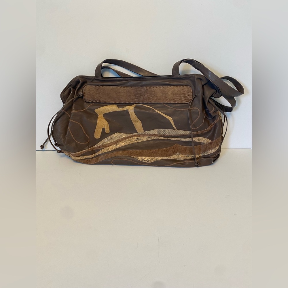 Carlos Falchi Elegant Brown and Gold Shoulder Bag